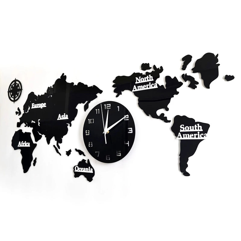Mapa Mundi Decoração com Relógio de Parede